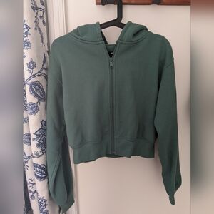 Ardene Green Zip-Up Fleece Cropped Hoodie Size S